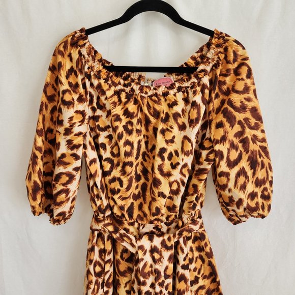 KATE SPADE Orange/Brown Leopard Print Off Shoulder Midi Dress Size 14 LIKE NEW! - Picture 4 of 16